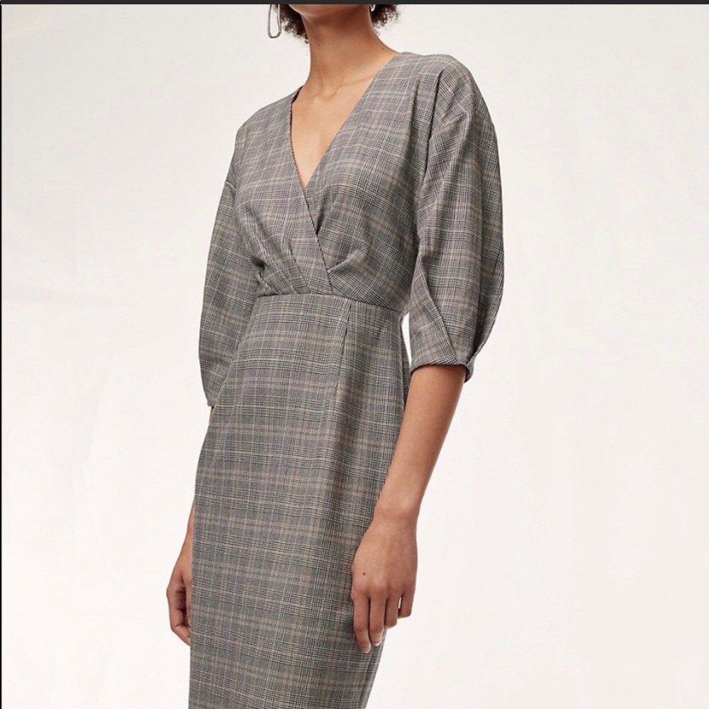 Babaton Gray Plaid Midi Dress